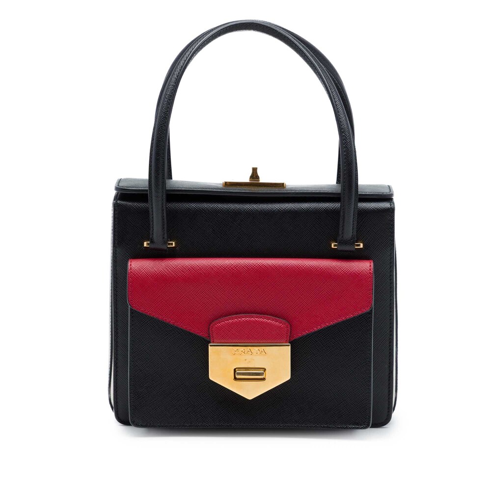 Pre-Loved Prada Bicolor Saffiano Double Turn Lock Top Handle Bag
